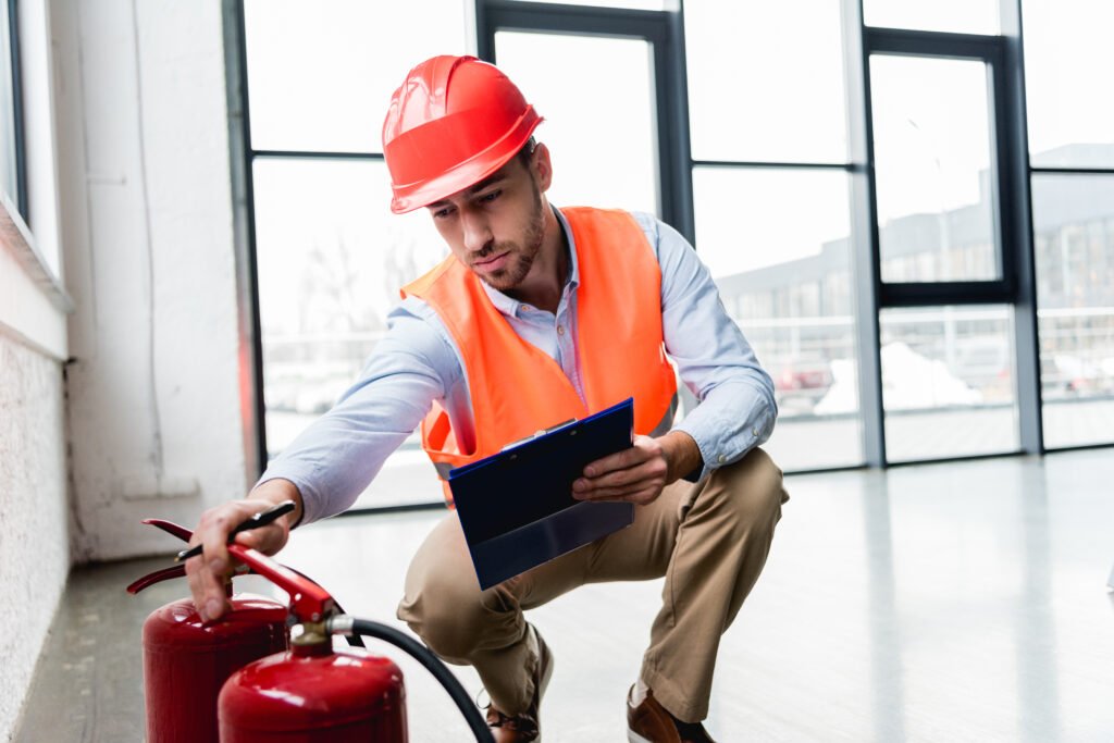 Fire safety consultant carrying out a fire risk assessments