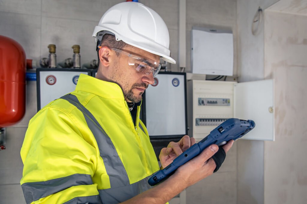 Fire safety consultants reviewing workplace fire risks